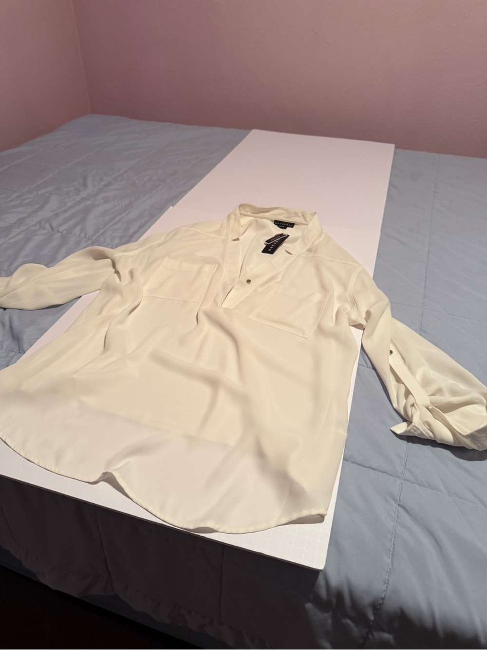Sears Cream Long Sleeve Button-Front Blouse